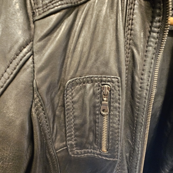 DKNY Moto Genuine Leather Jacket (M) Black - Picture 7 of 13